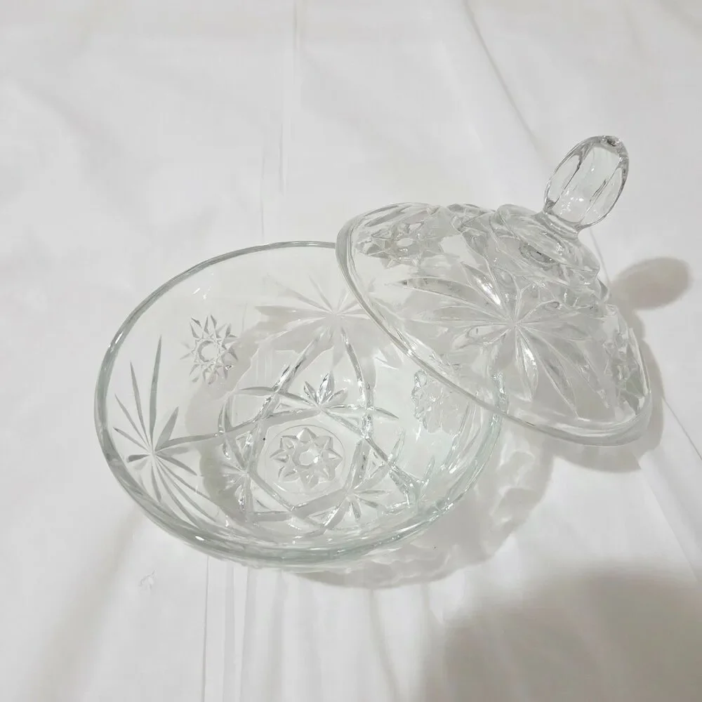 Vintage Anchor Hocking Prescut Star of David Covered Candy Dish Glass Lid